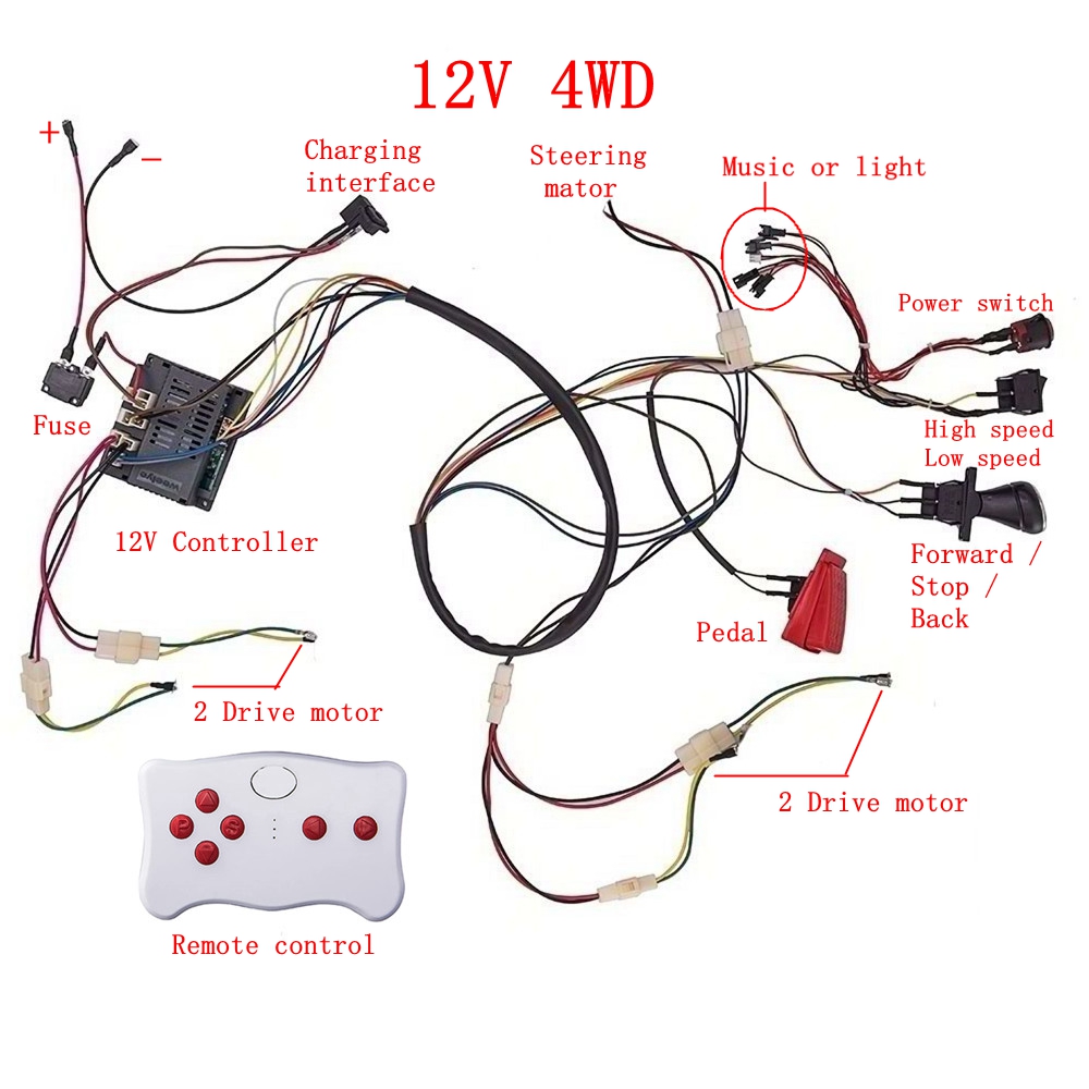 Diy Kit Elektronik - เด็กไฟฟ้ารถ DIY ดัดแปลงสายไฟและชุดสวิทช์ 12V 4WD คอนโทรลเลอร์
