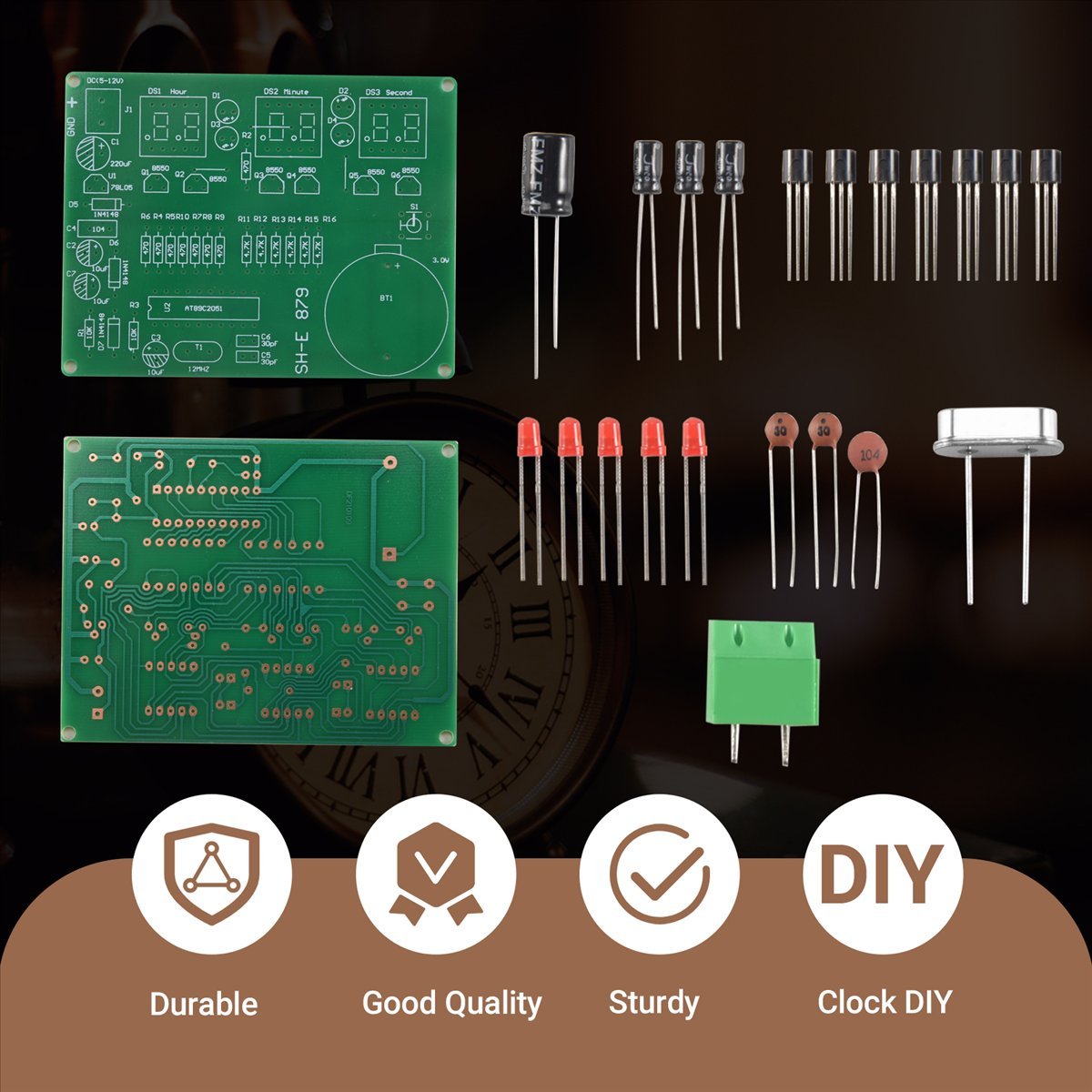 Diy Electronics Flux - ชุดนาฬิกาอิเล็กทรอนิกส์ดิจิตอล LED 6 หลัก รุ่น A003
